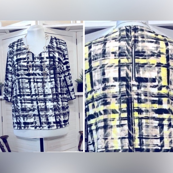 NWT Rachel Roy All Things With Love Grey Combo blouse sz L - Picture 1 of 6